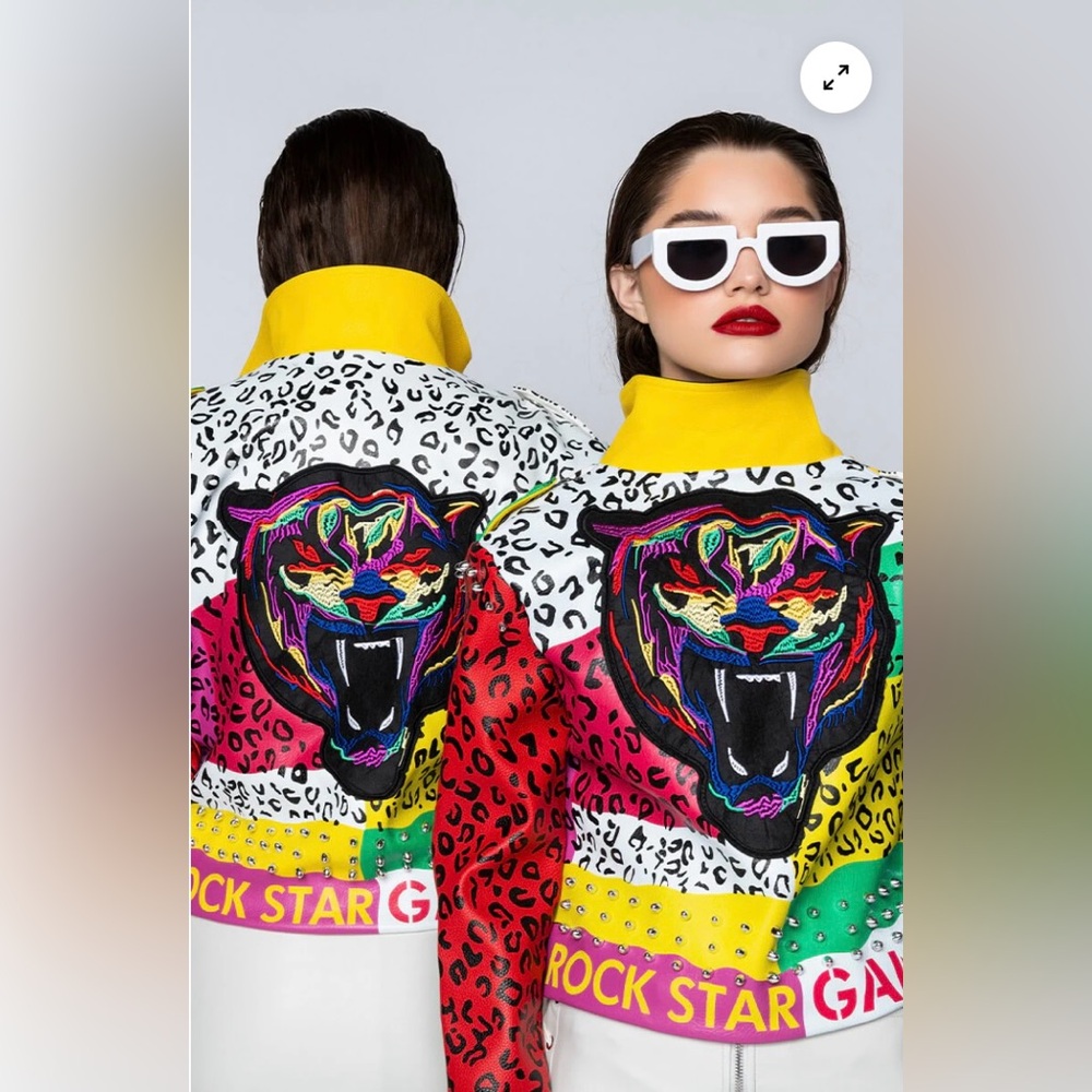 AZALEA WANG Studded Moto Jacket, Wonka Colors Rock Star Game Moto Jacket Sz: XL - Picture 5 of 16